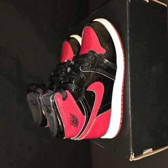 Black‎ and Red High-Top Sneakers with Glossy Finish