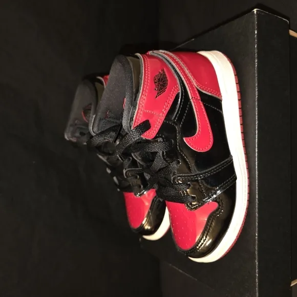 Black‎ and Red High-Top Sneakers with Glossy Finish