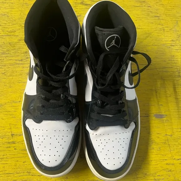 Black and White High-Top Sneakers Air Jordan 1 Mid fits ladies 12.5