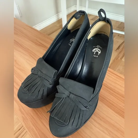 Black Fleece Thom Browne x Brooks Brothers Mod Blue Suede Leather Wedge Loafers