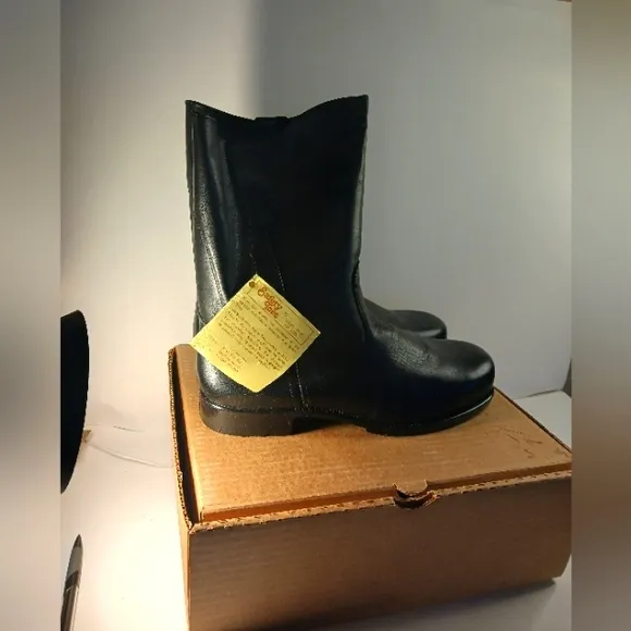 Black leather boots steel toe boots men's size 12