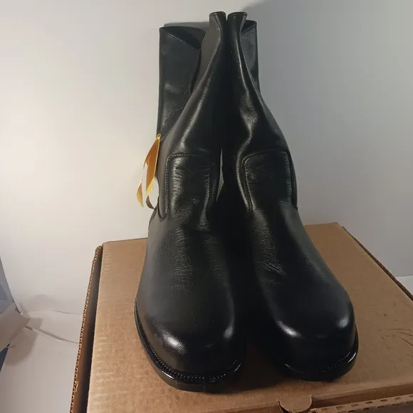 Black leather boots steel toe boots men's size 12