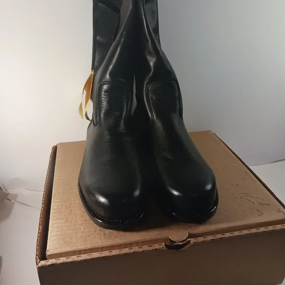 Black leather boots steel toe boots men's size 12