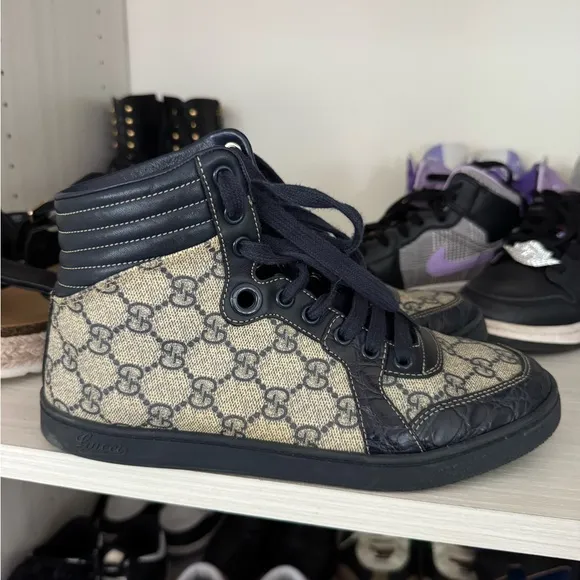 Black Leather High-Top Sneakers