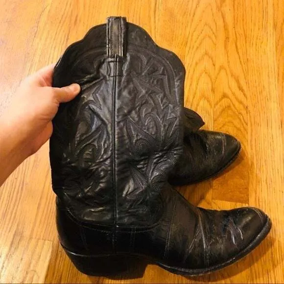 Black Leather Larry Mahan Cowboy Western Boots shoe