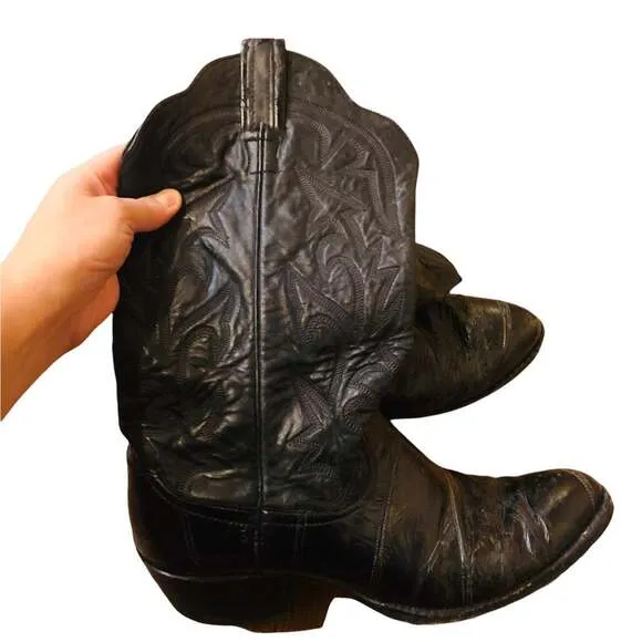 Black Leather Larry Mahan Cowboy Western Boots shoe