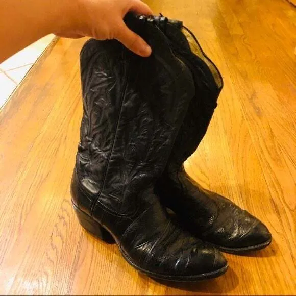 Black Leather Larry Mahan Cowboy Western Boots shoe
