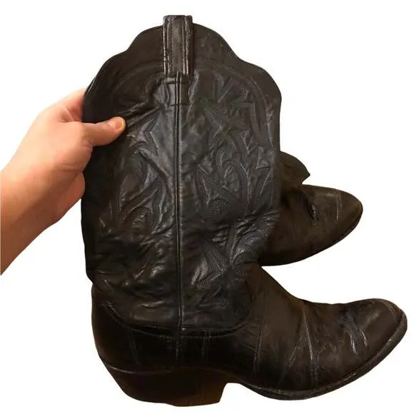 Black Leather Larry Mahan Cowboy Western Boots shoe