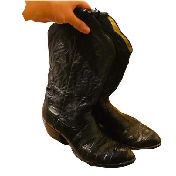 Black Leather Larry Mahan Cowboy Western Boots shoe