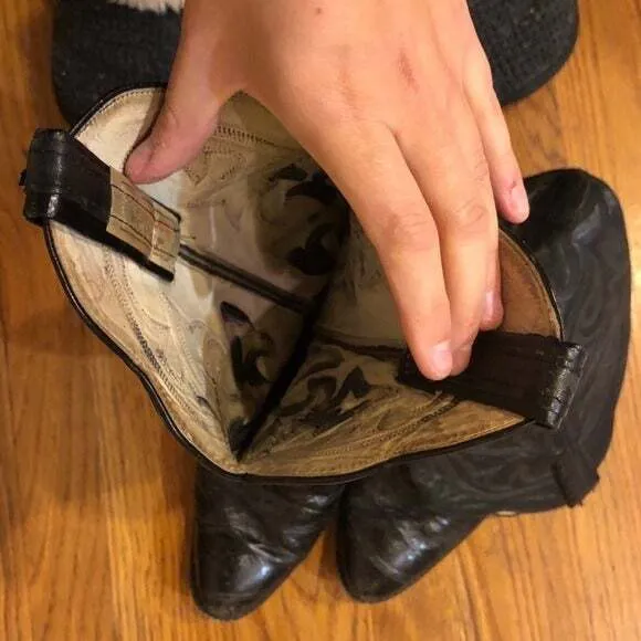Black Leather Larry Mahan Cowboy Western Boots shoe