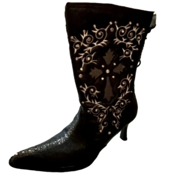 Black Round Toe Mantarraya Exotic Leather Women's Western Cowboy Boots Size5 1/2