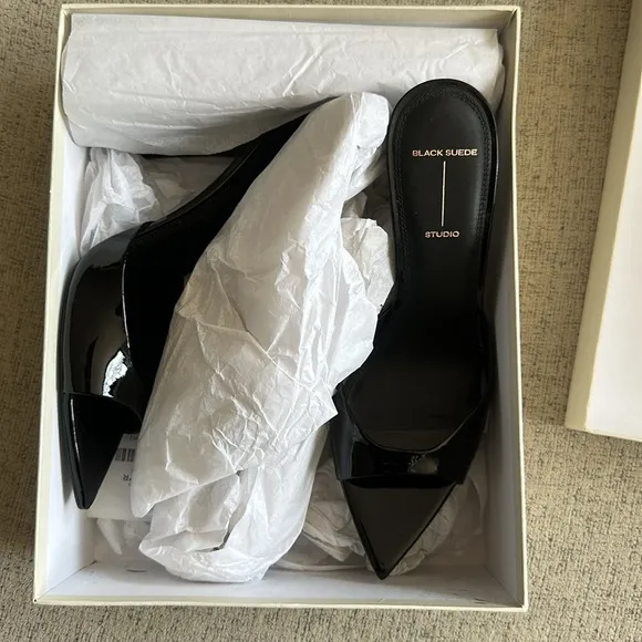 BLACK SUEDE STUDIO | NIB Brea High Heel Mule Black Patent