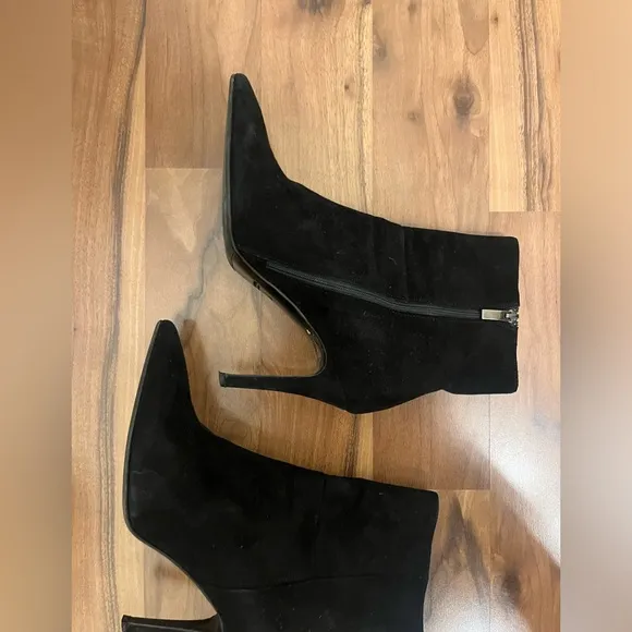 Black Suede Zip Pointy-Toe Ankle Boots