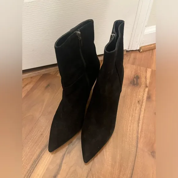 Black Suede Zip Pointy-Toe Ankle Boots