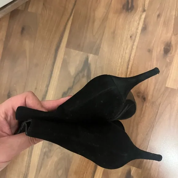 Black Suede Zip Pointy-Toe Ankle Boots