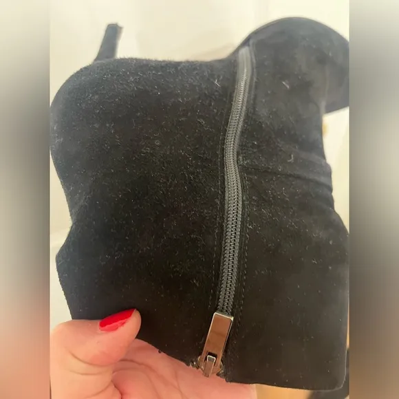 Black Suede Zip Pointy-Toe Ankle Boots
