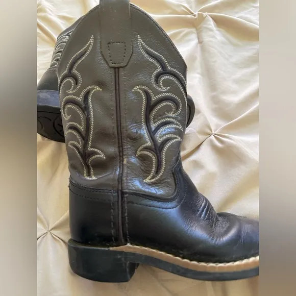 Black Western Cowboy Boots Square Toe with White Stitching Old West Size 10