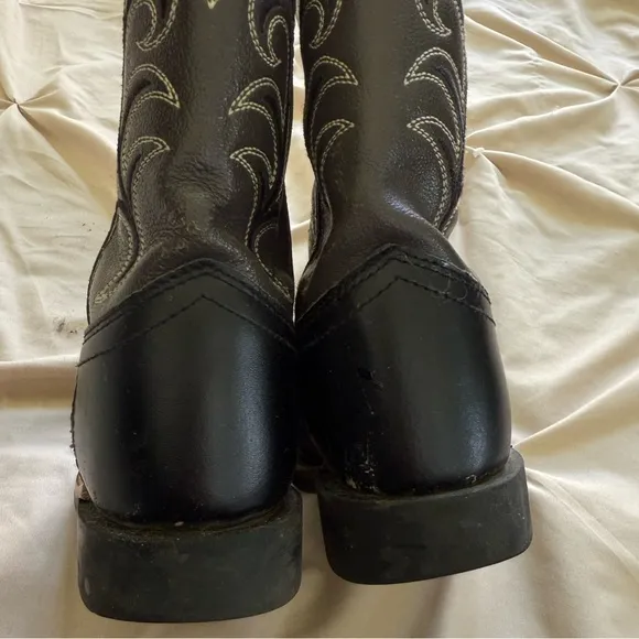 Black Western Cowboy Boots Square Toe with White Stitching Old West Size 10