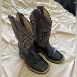 Black Western Cowboy Boots Square Toe with White Stitching Old West Size 10