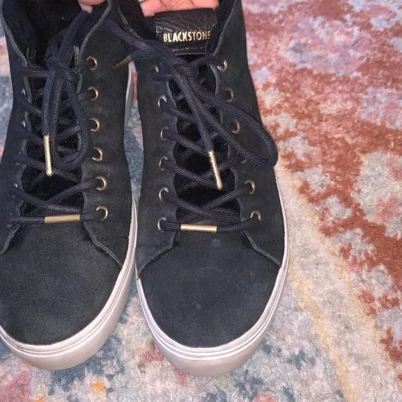 Blackstone Black Shearling Lined Lace Up High Top Sneakers Size 7