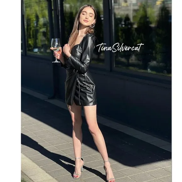 BLOGGER'S FAVE! Zara Black Faux Leather Mini Dress Sz XS NWT
