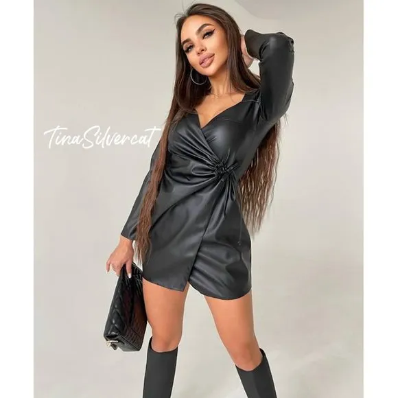 BLOGGER'S FAVE! Zara Black Faux Leather Mini Dress Sz XS NWT