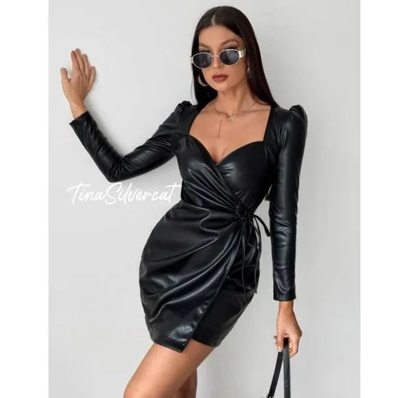 BLOGGER'S FAVE! Zara Black Faux Leather Mini Dress Sz XS NWT