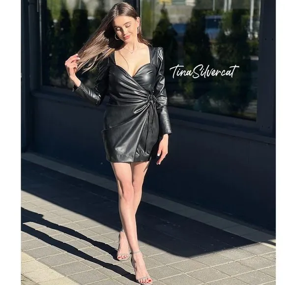 BLOGGER'S FAVE! Zara Black Faux Leather Mini Dress Sz XS NWT