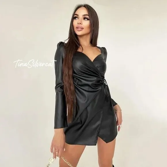 BLOGGER'S FAVE! Zara Black Faux Leather Mini Dress Sz XS NWT
