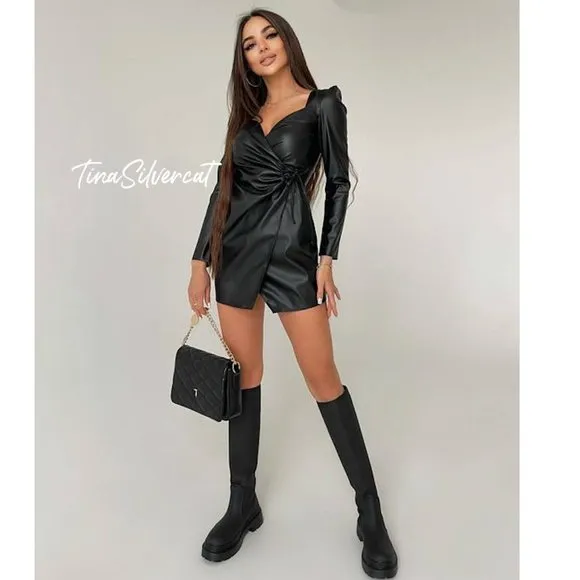 BLOGGER'S FAVE! Zara Black Faux Leather Mini Dress Sz XS NWT