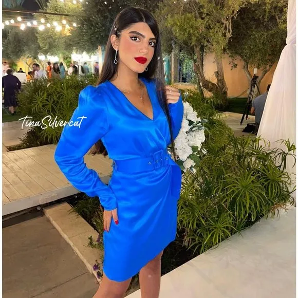 BLOGGER'S FAVE! Zara Blue Belted Satin Effect Mini Dress Sz XS NWT