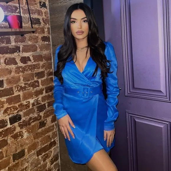 BLOGGER'S FAVE! Zara Blue Belted Satin Effect Mini Dress Sz XS NWT