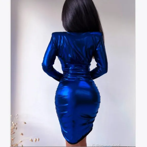 BLOGGER'S FAVE! Zara Blue Liquid Laminated Mini Dress Sz S NWT