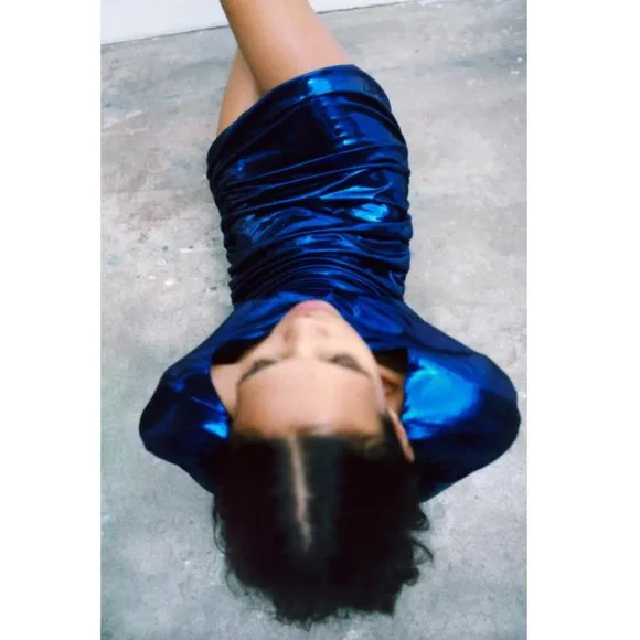BLOGGER'S FAVE! Zara Blue Liquid Laminated Mini Dress Sz S NWT