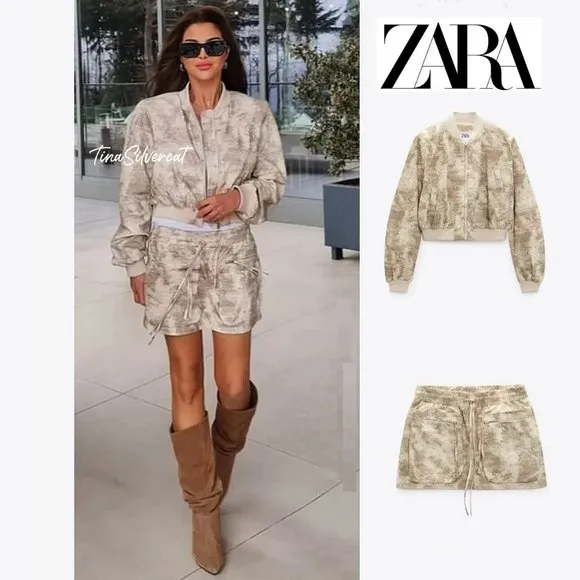 BLOGGER'S FAVE! Zara Co-Ord 2 Piece Printed Mini Cargo Skirt And Jacket Set NWT