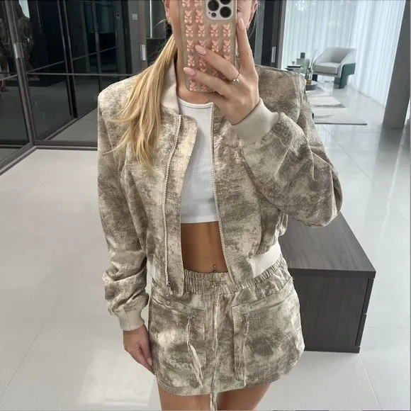 BLOGGER'S FAVE! Zara Co-Ord 2 Piece Printed Mini Cargo Skirt And Jacket Set NWT