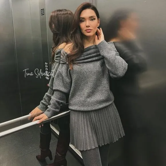 BLOGGER'S FAVE! Zara Draped Knit Sweater Mid-Gray NWT