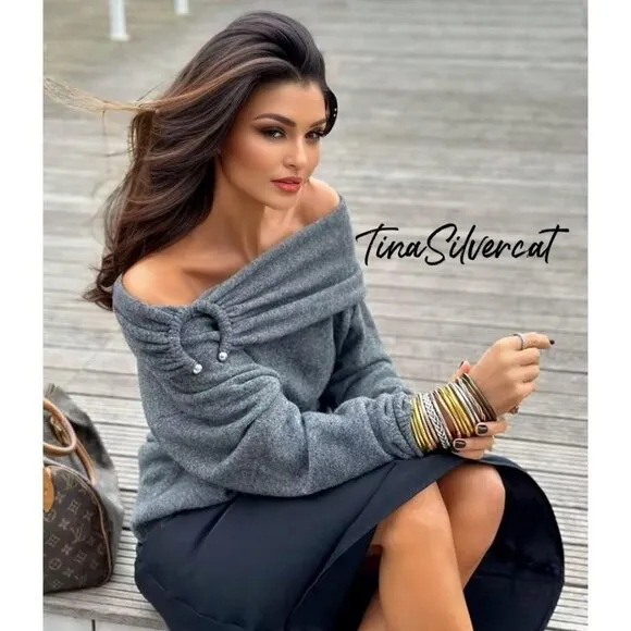 BLOGGER'S FAVE! Zara Draped Knit Sweater Mid-Gray NWT
