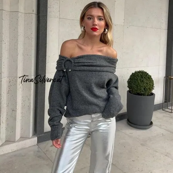 BLOGGER'S FAVE! Zara Draped Knit Sweater Mid-Gray NWT