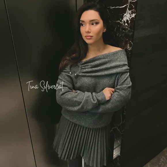BLOGGER'S FAVE! Zara Draped Knit Sweater Mid-Gray NWT