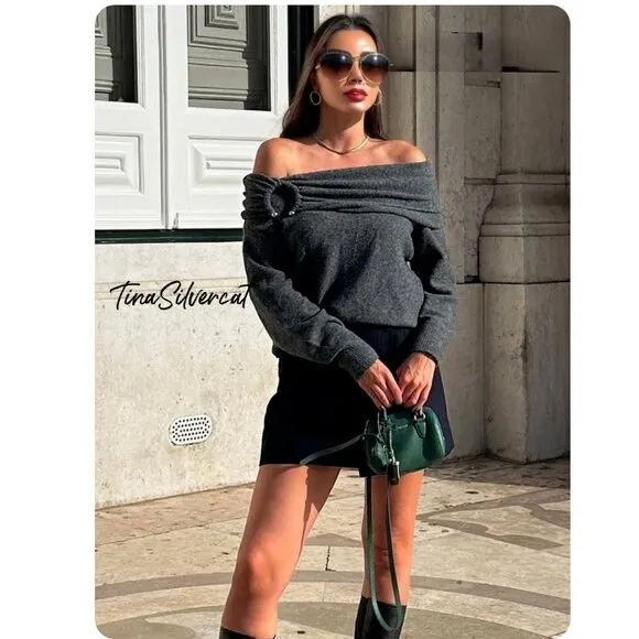 BLOGGER'S FAVE! Zara Draped Knit Sweater Mid-Gray NWT