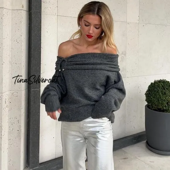 BLOGGER'S FAVE! Zara Draped Knit Sweater Mid-Gray NWT