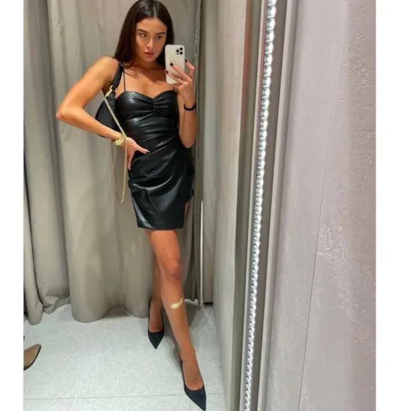 BLOGGER'S FAVE! Zara Faux Leather Mini Dress Black Sz XS, Small NWT