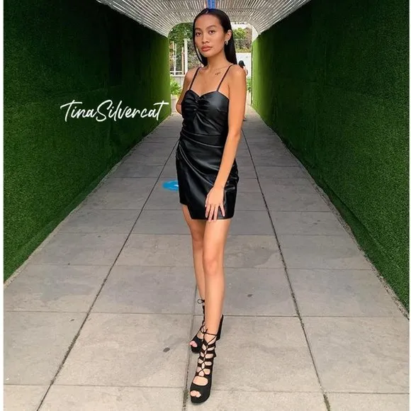 BLOGGER'S FAVE! Zara Faux Leather Mini Dress Black Sz XS, Small NWT