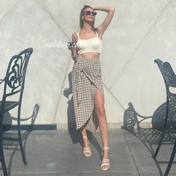 BLOGGER'S FAVE! Zara Gingham Wraparound Skirt Sz XS NWT