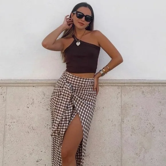 BLOGGER'S FAVE! Zara Gingham Wraparound Skirt Sz XS NWT