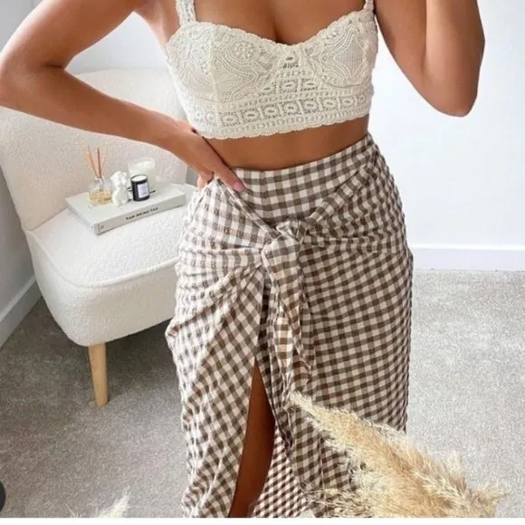BLOGGER'S FAVE! Zara Gingham Wraparound Skirt Sz XS NWT