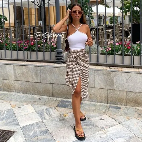 BLOGGER'S FAVE! Zara Gingham Wraparound Skirt Sz XS NWT