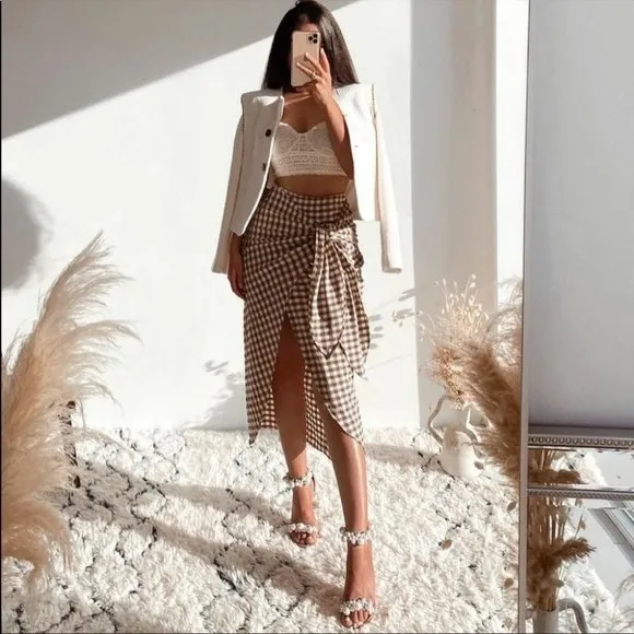 BLOGGER'S FAVE! Zara Gingham Wraparound Skirt Sz XS NWT