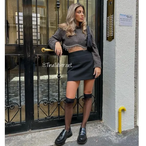 BLOGGER'S FAVE! Zara Gray Marl Jewel Soft Sweater Cropped NWT